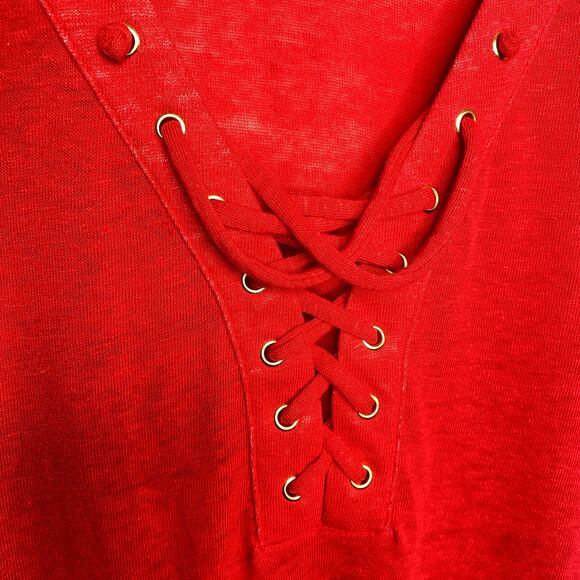 INC International Concepts Red Linen V-Neck Lace Up Sleeveless Tank Top Sz Large - Picture 6 of 8